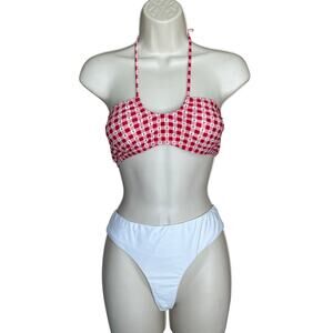 Cabana del Sol Cherry Bandeau Bikini Top and Raisins Cheeky Miami Bottom L NWT